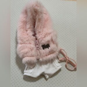 Labubu Clothes Pink Faux Fur Jacket with White Shorts